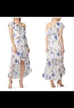 Slate & Willow White Ruffled Floral Midi Dress.  size 4